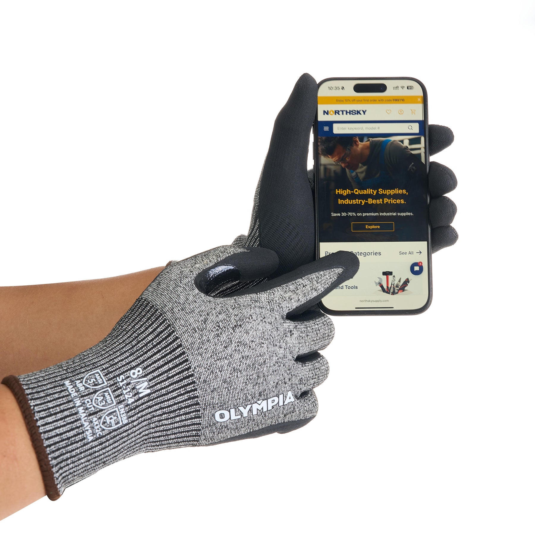 Knit Gloves, Size M, Foam, Gray / Black, Cut Level A3, Abrasion Level 5,