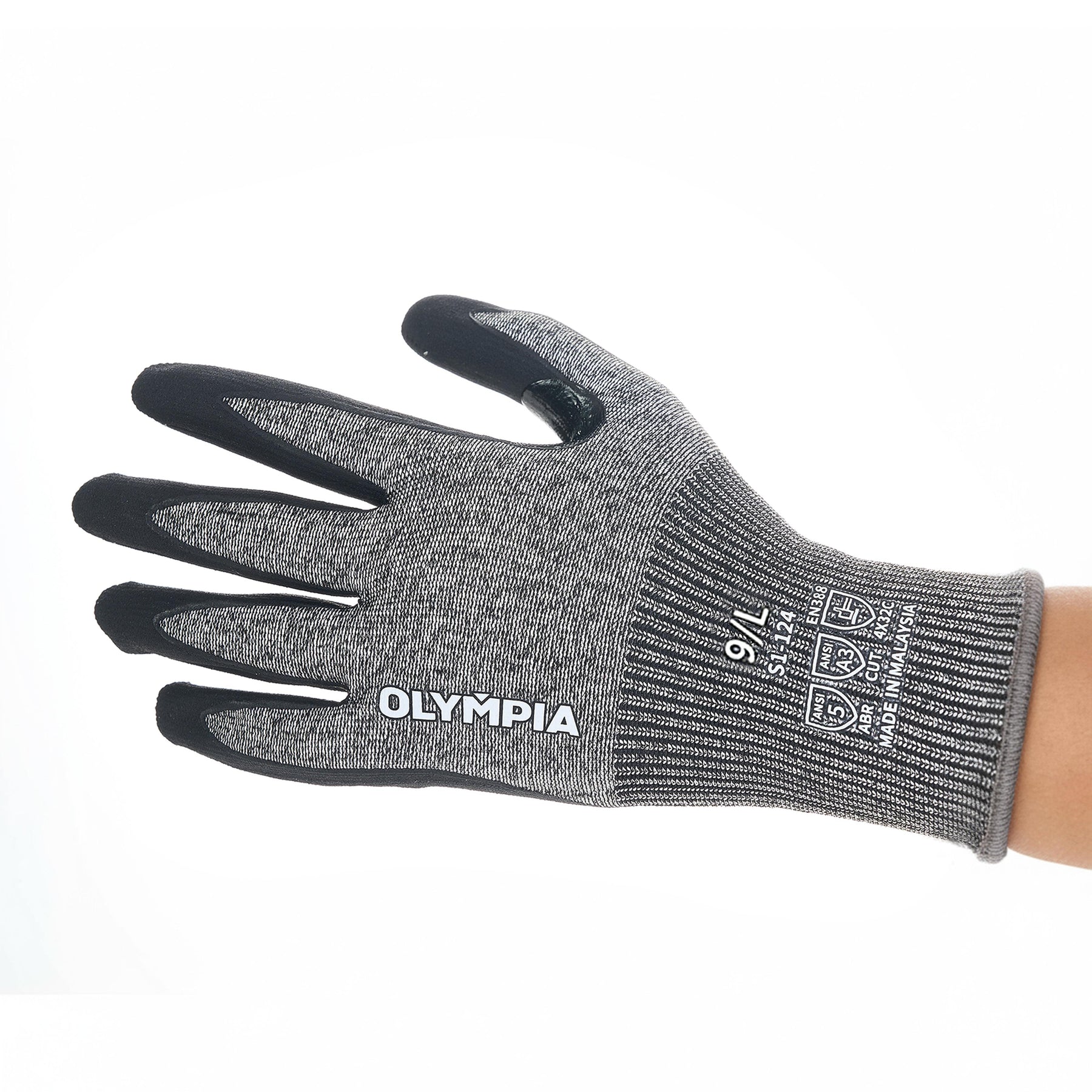 Knit Gloves, Size L, Foam, Gray / Black, Cut Level A3, Abrasion Level 5,
