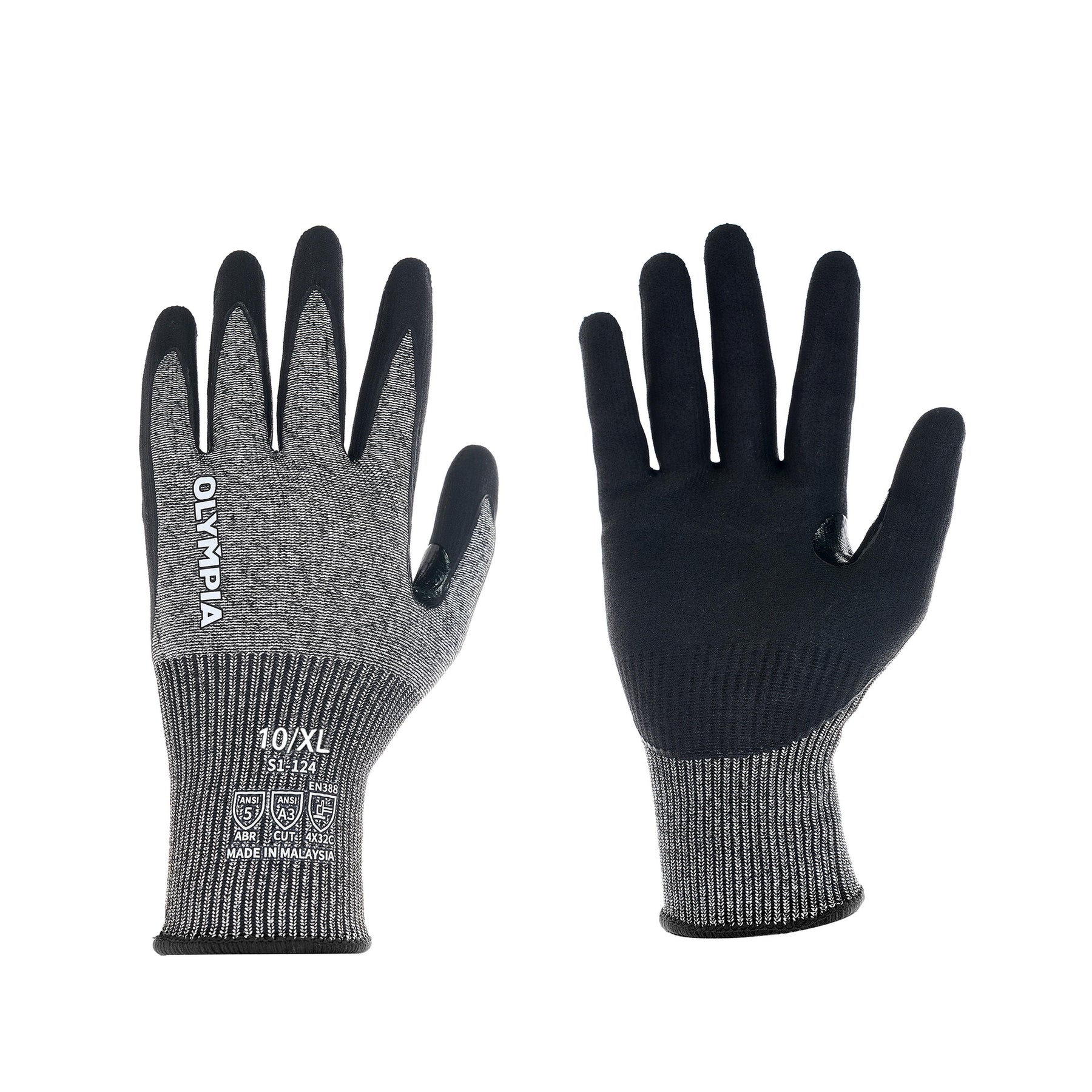 Knit Gloves, Size XL, Foam, Gray / Black, Cut Level A3, Abrasion Level
