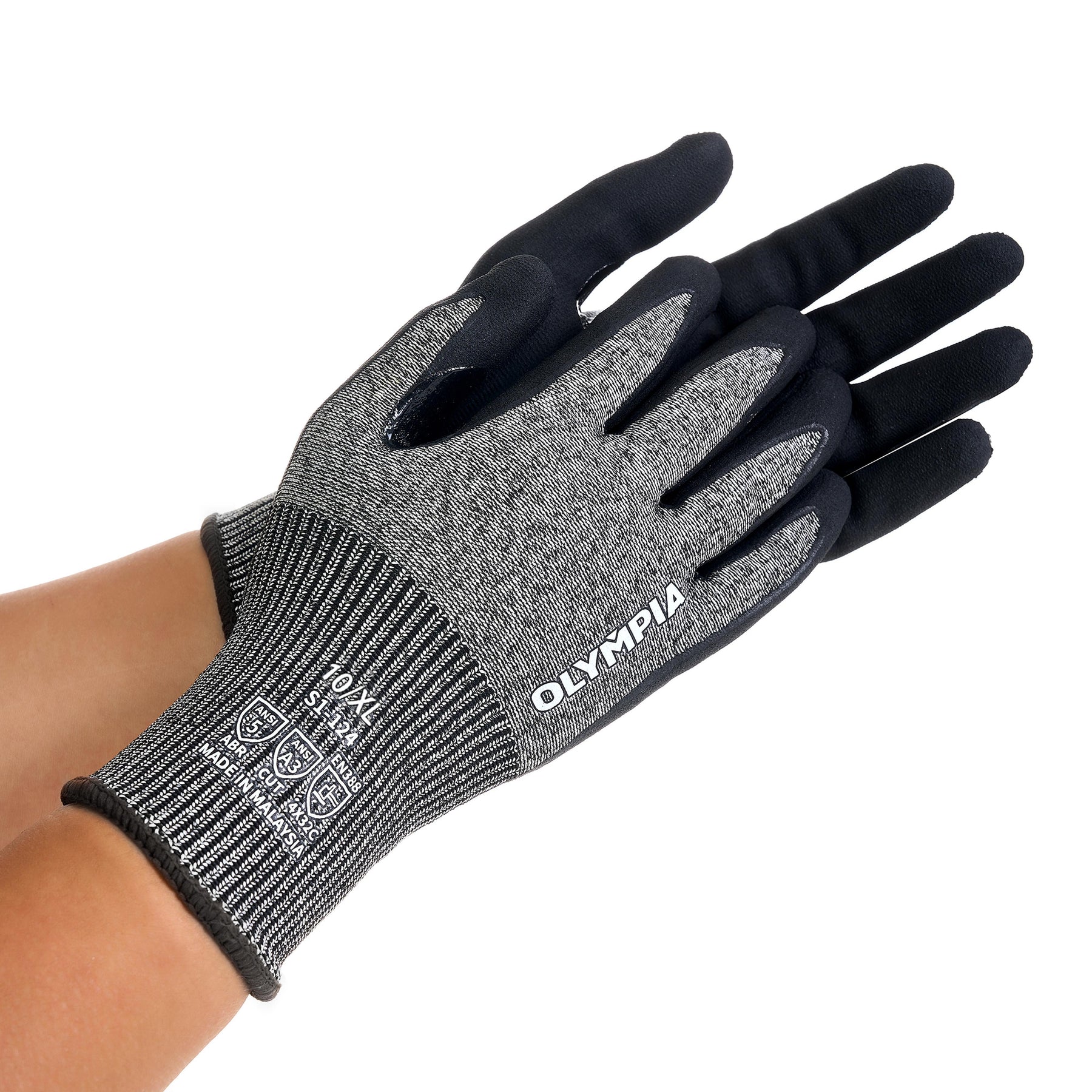 Knit Gloves, Size XL, Foam, Gray / Black, Cut Level A3, Abrasion Level