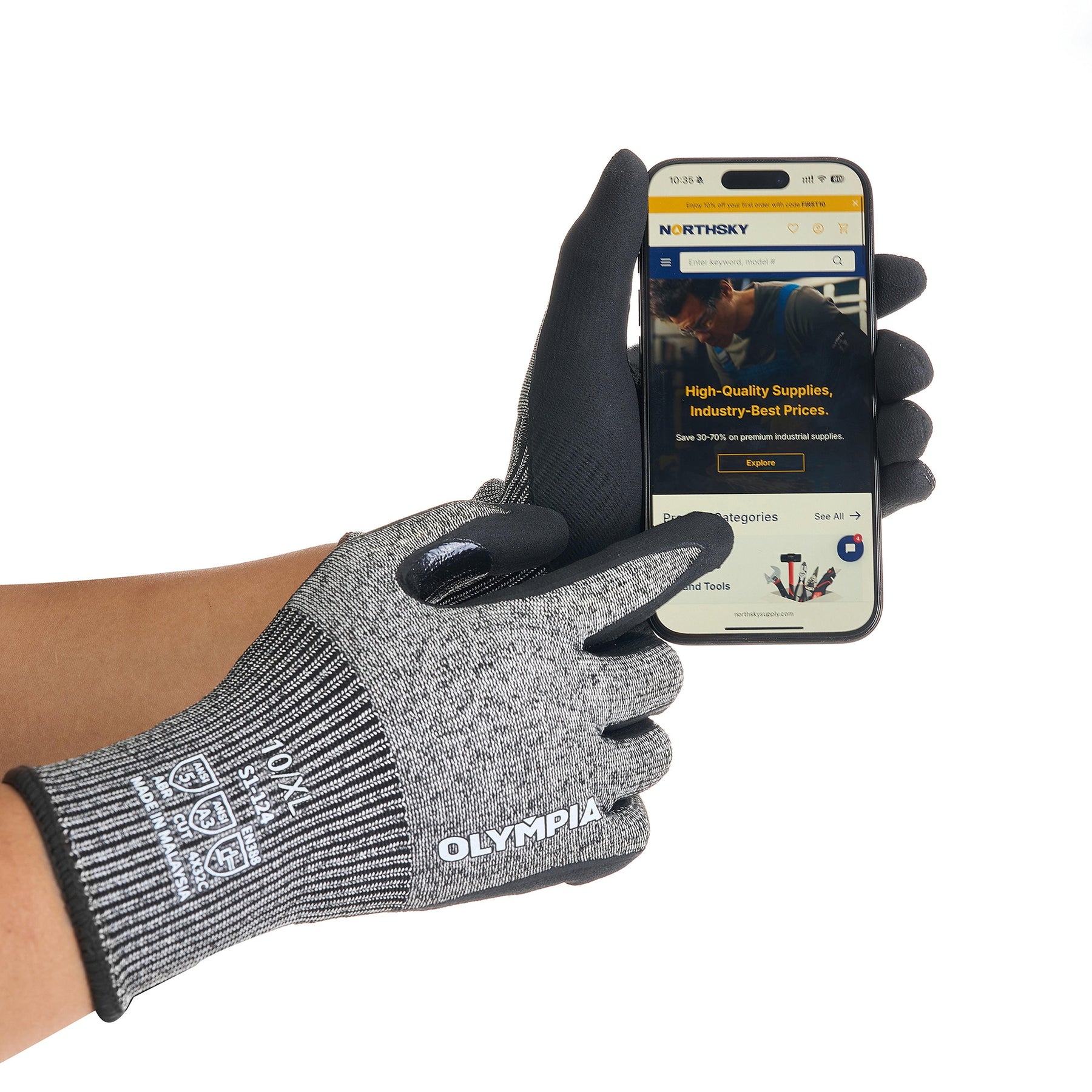 Knit Gloves, Size XL, Foam, Gray / Black, Cut Level A3, Abrasion Level