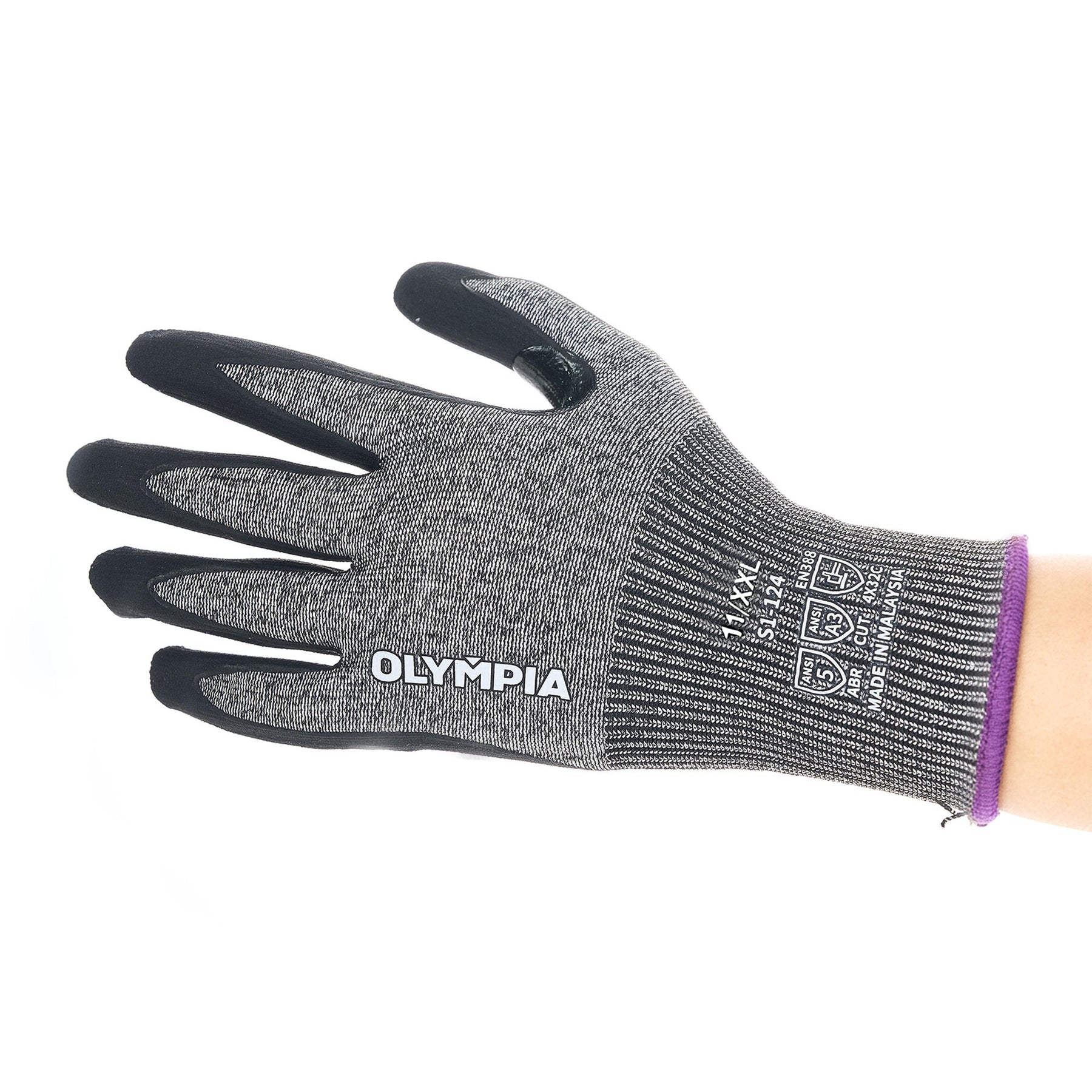 Knit Gloves, Size XXL, Foam, Gray / Black, Cut Level A3, Abrasion Level