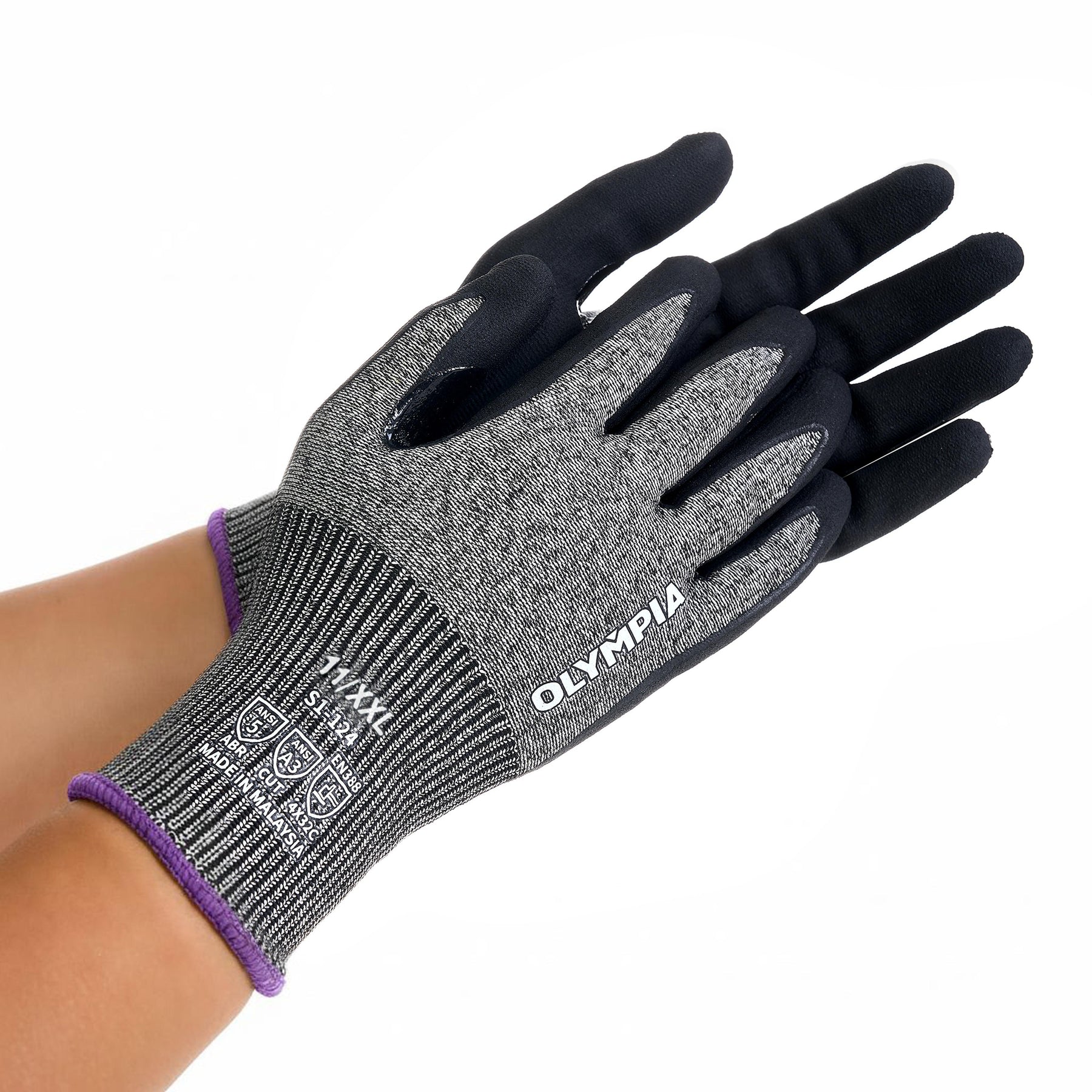 Knit Gloves, Size XXL, Foam, Gray / Black, Cut Level A3, Abrasion Level