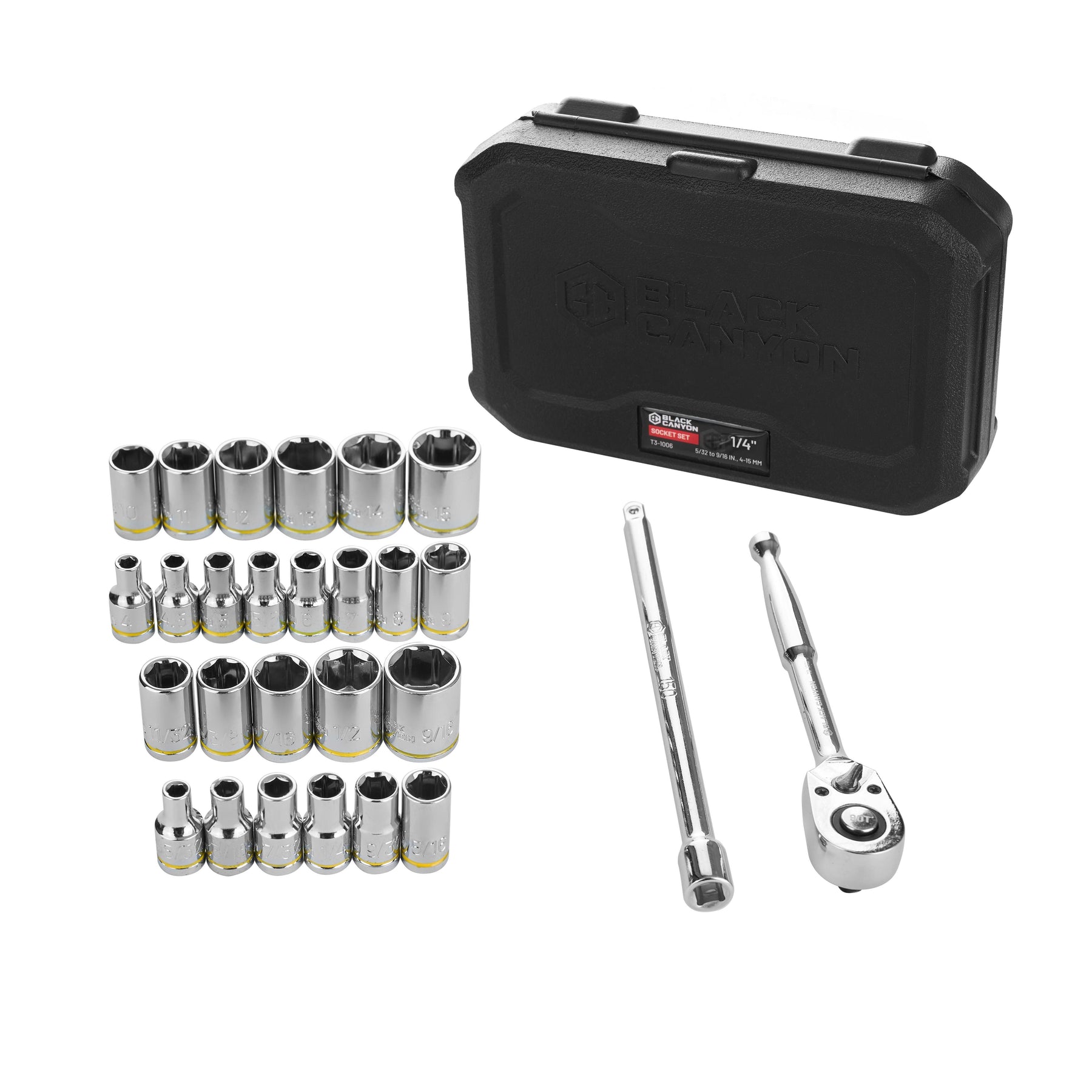 1/4 in Drive Standard Socket Set, 6-Point, Metric/SAE, 27 Piece