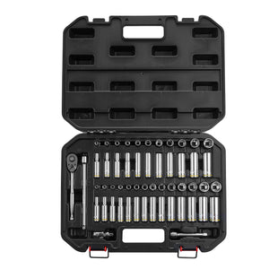 1/4 in Drive Standard Socket Set, 6-Point, Metric/SAE, 53 Piece