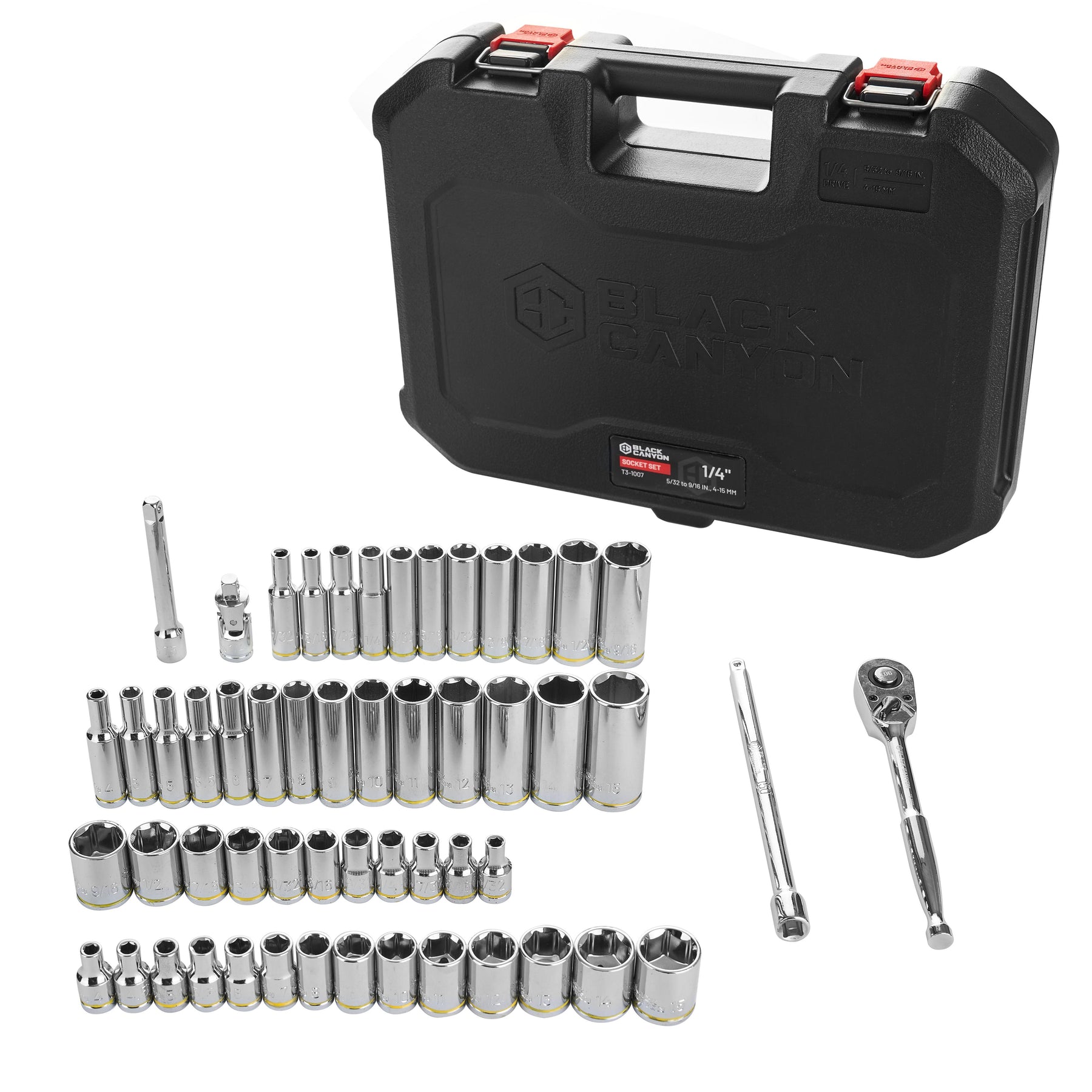 1/4 in Drive Standard Socket Set, 6-Point, Metric/SAE, 53 Piece