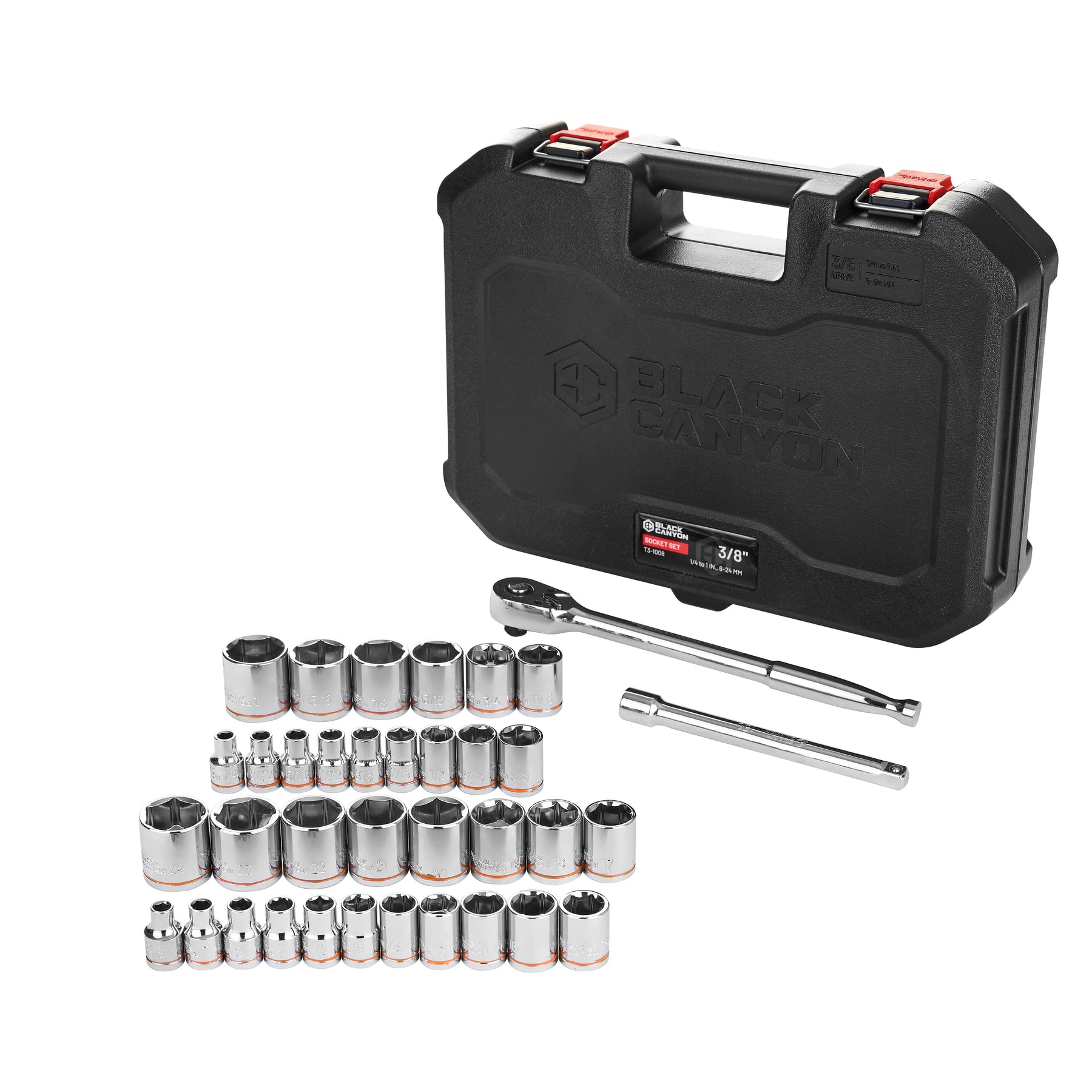 3/8 in Drive Standard Socket Set, 6-Point, Metric/SAE, 36 Piece