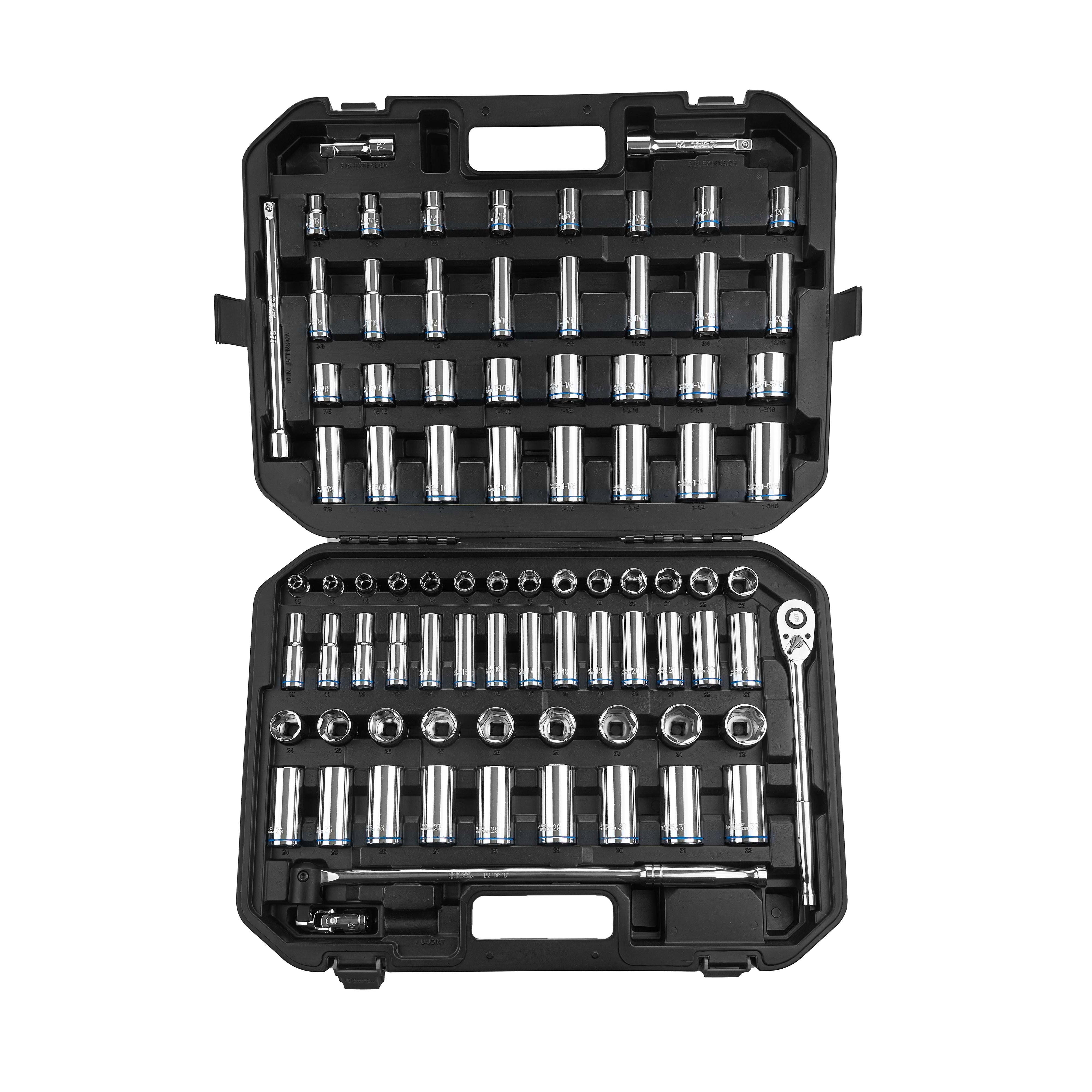 1/2 in Drive Standard Socket Set, 6-Point, Metric/SAE, 84 Piece, Black ...
