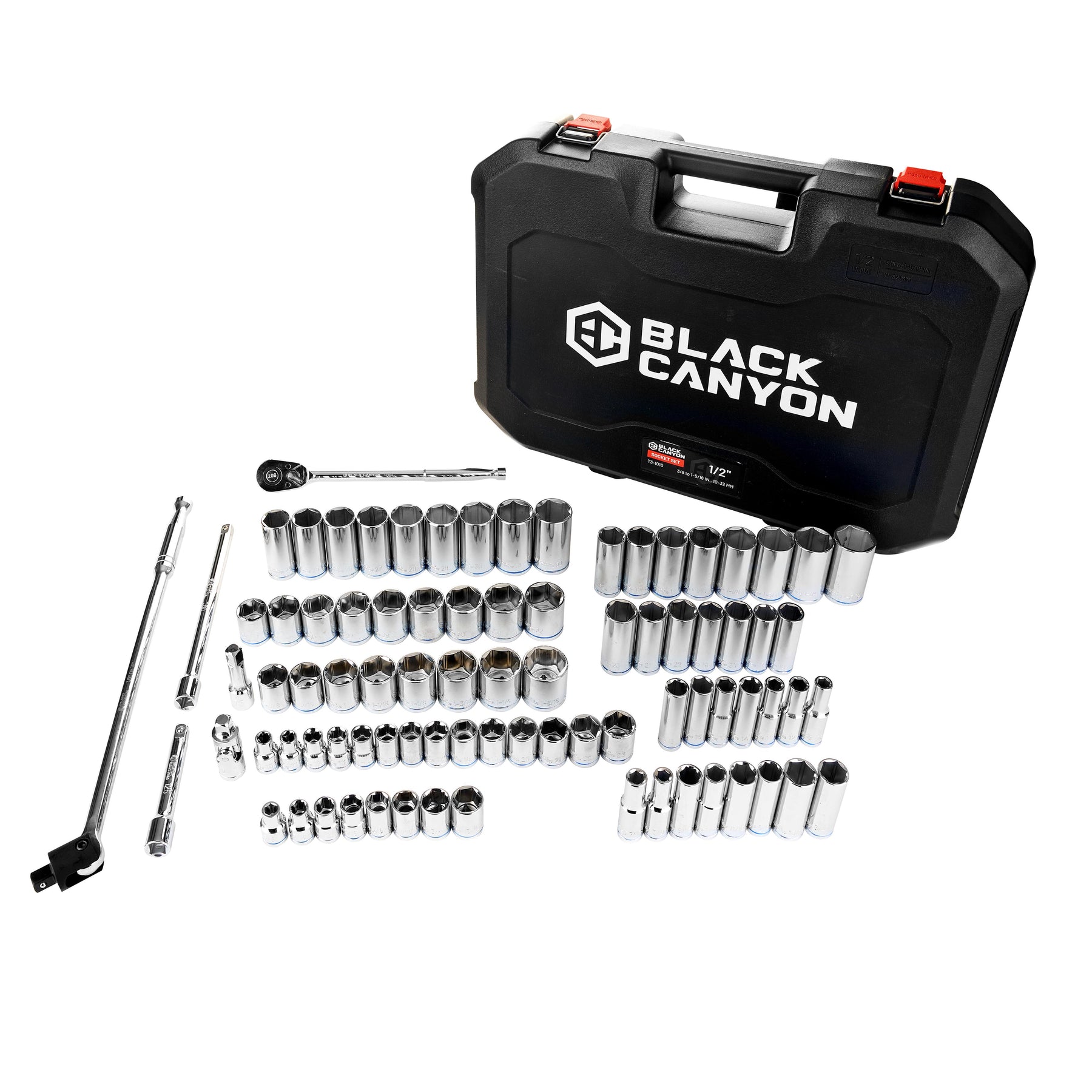 1/2 in Drive Standard Socket Set, 6-Point, Metric/SAE, 84 Piece