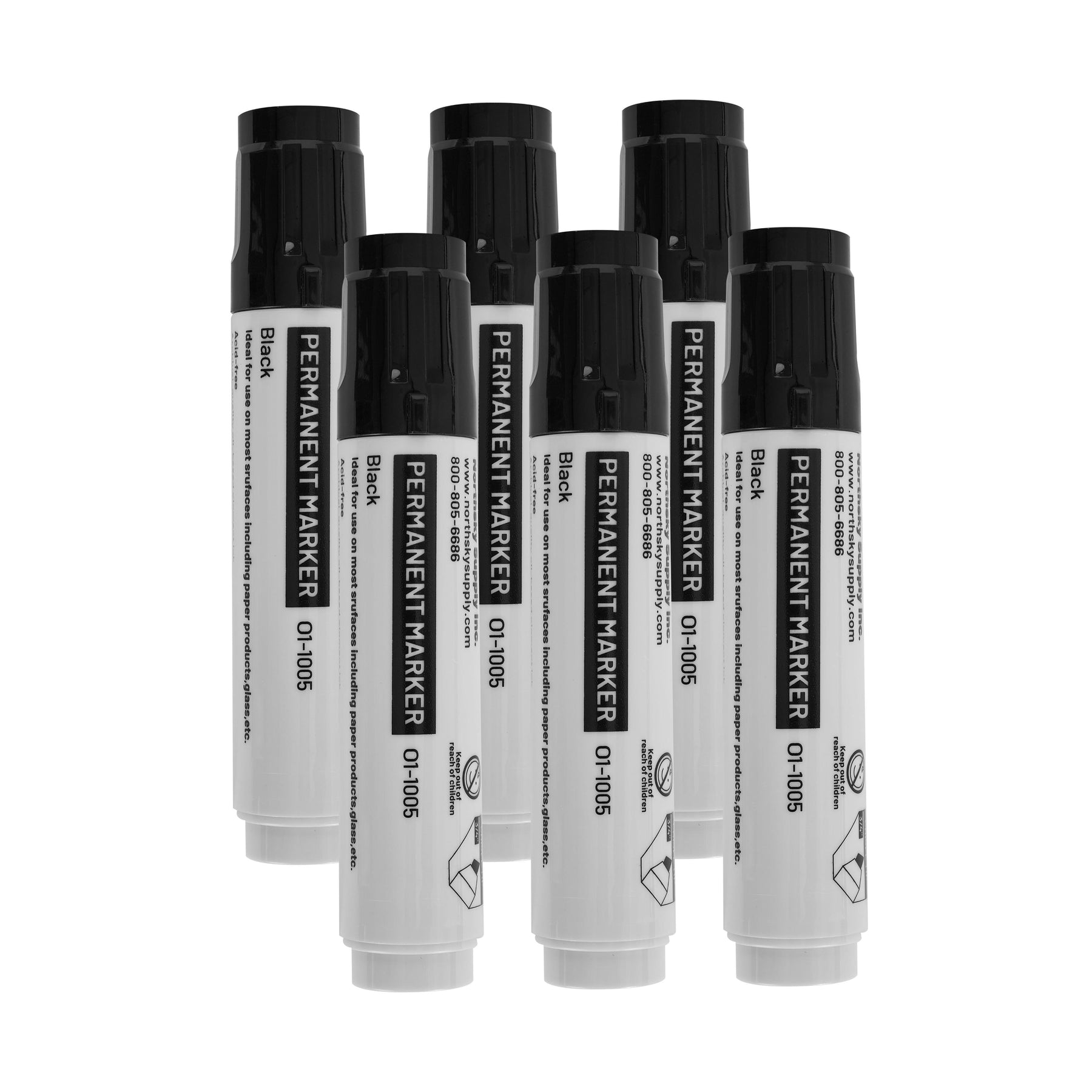 Permanent Marker, Black, 3/4 in Chisel Tip, 6-Pack