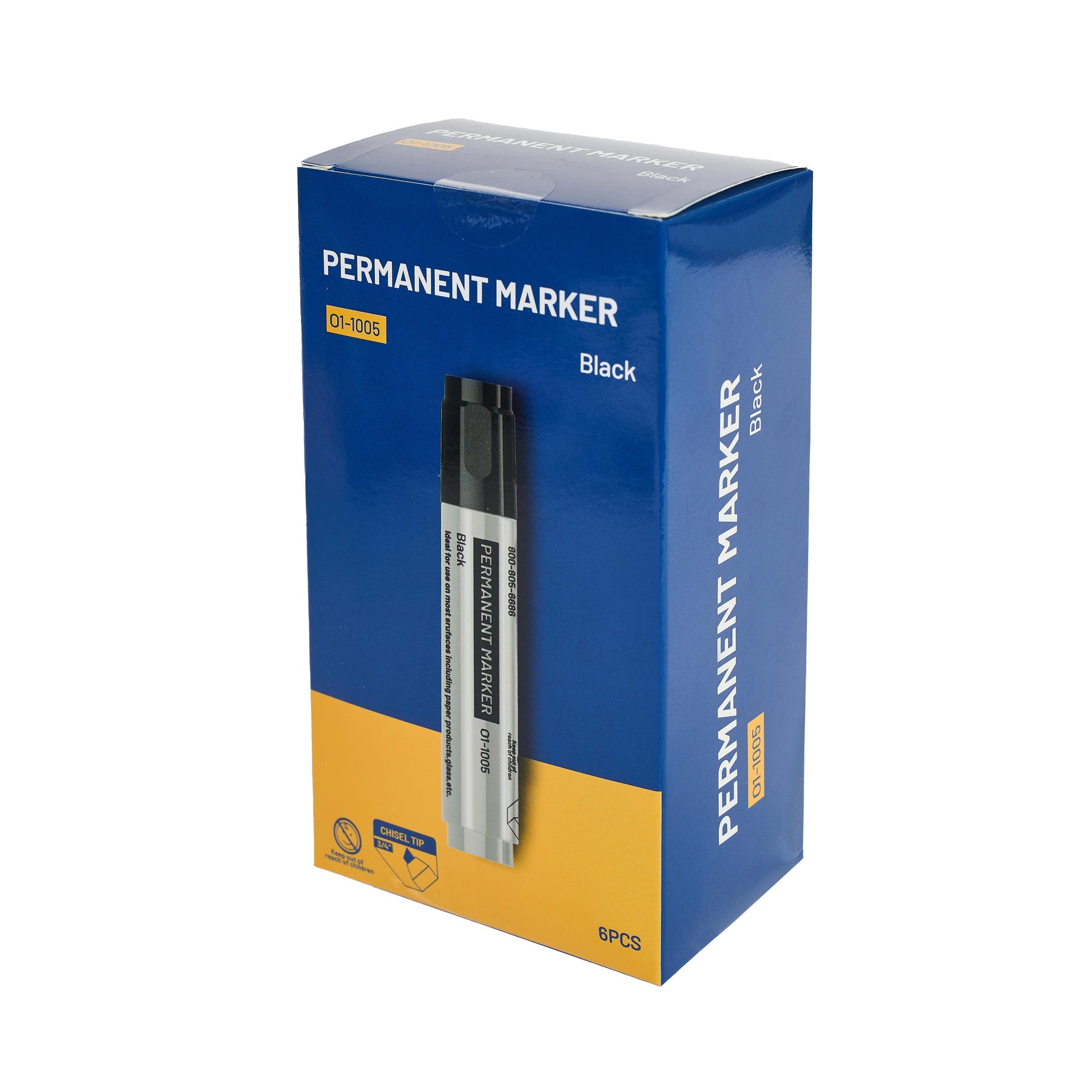 Permanent Marker, Black, 3/4 in Chisel Tip, 6-Pack