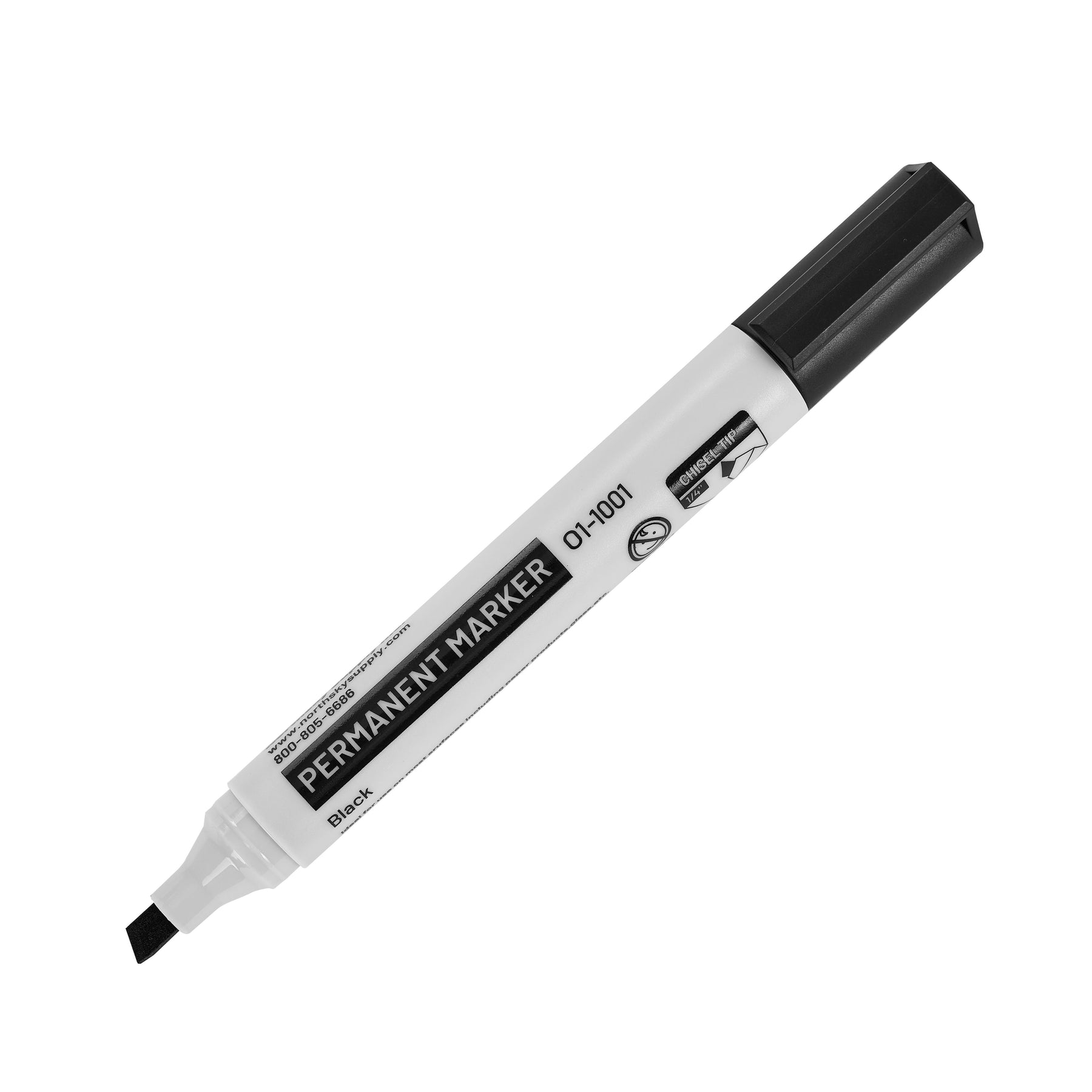 Permanent Marker, Black, 1/4 in Chisel Tip, Pkg of 12