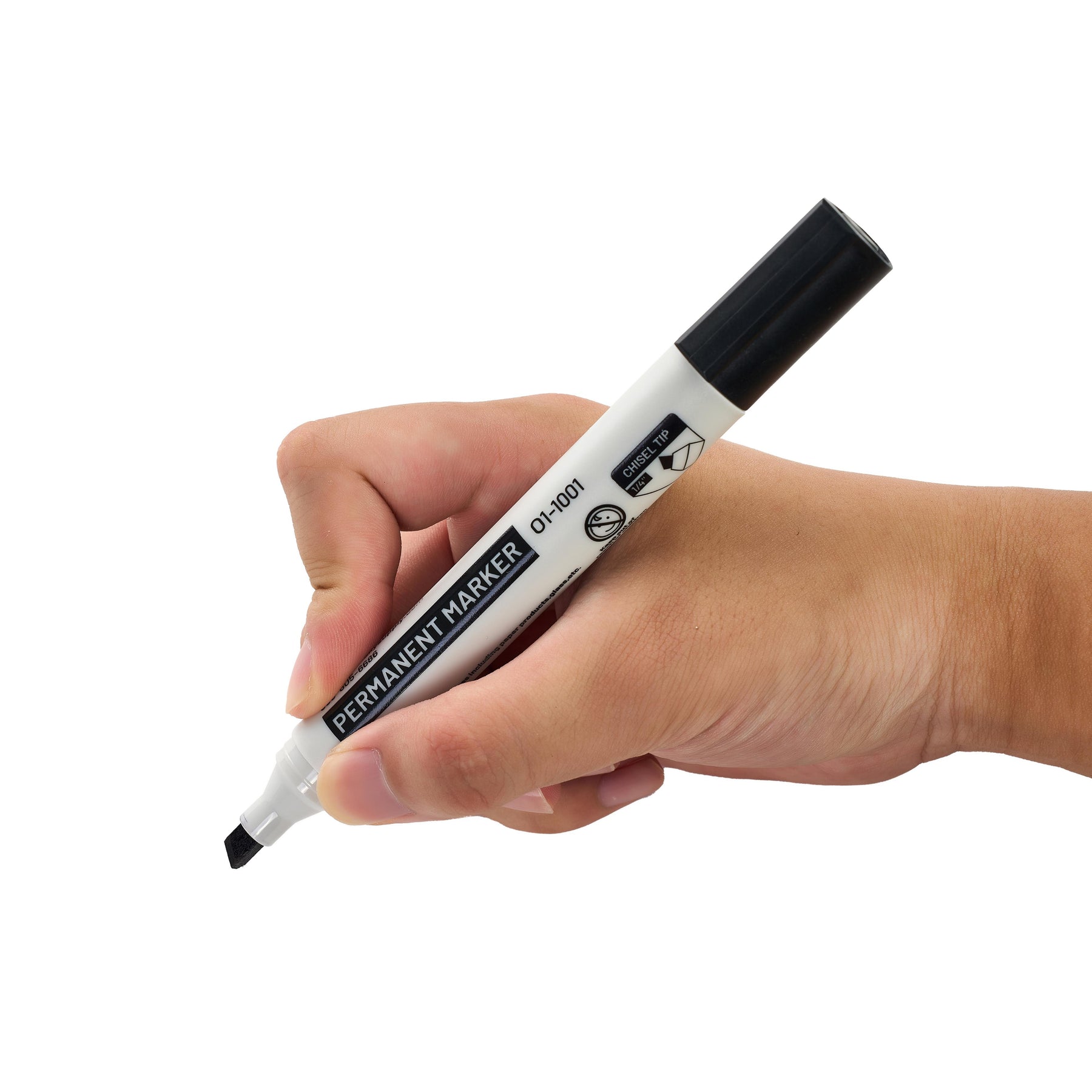 Permanent Marker, Black, 1/4 in Chisel Tip, Pkg of 12