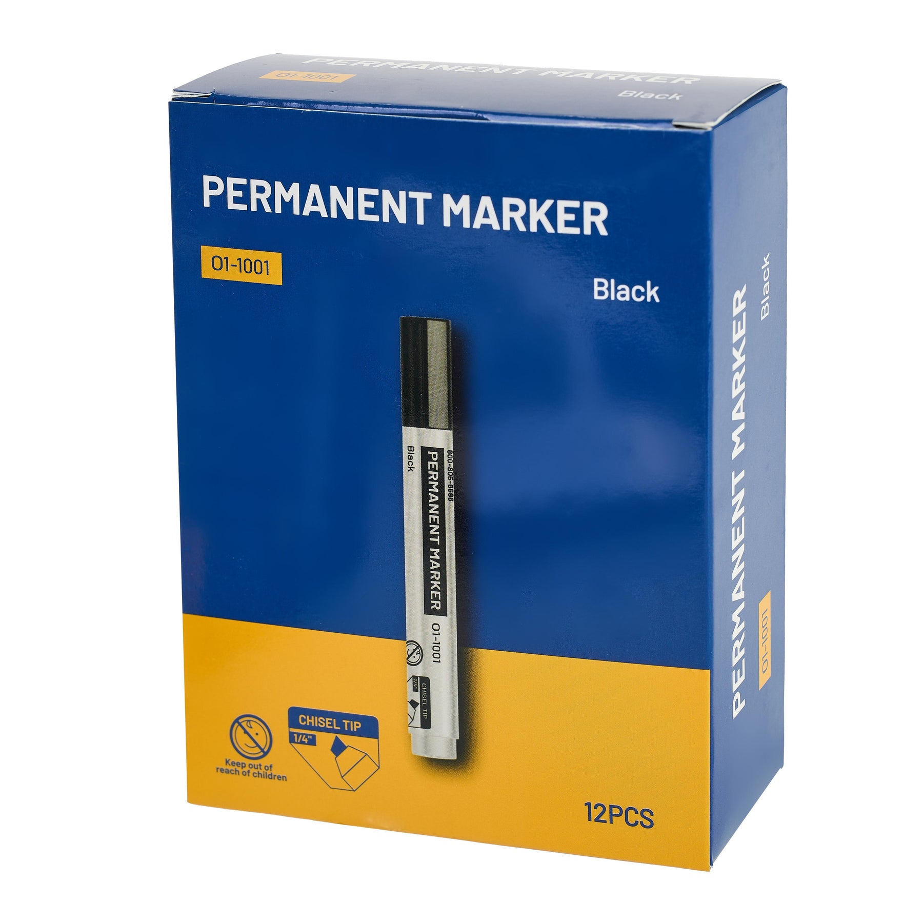 Permanent Marker, Black, 1/4 in Chisel Tip, Pkg of 12