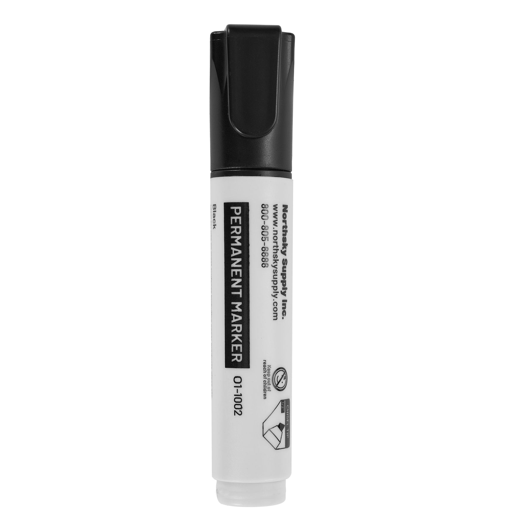 Permanent Marker, Black, 1/2 in Chisel Tip, Pkg of 12