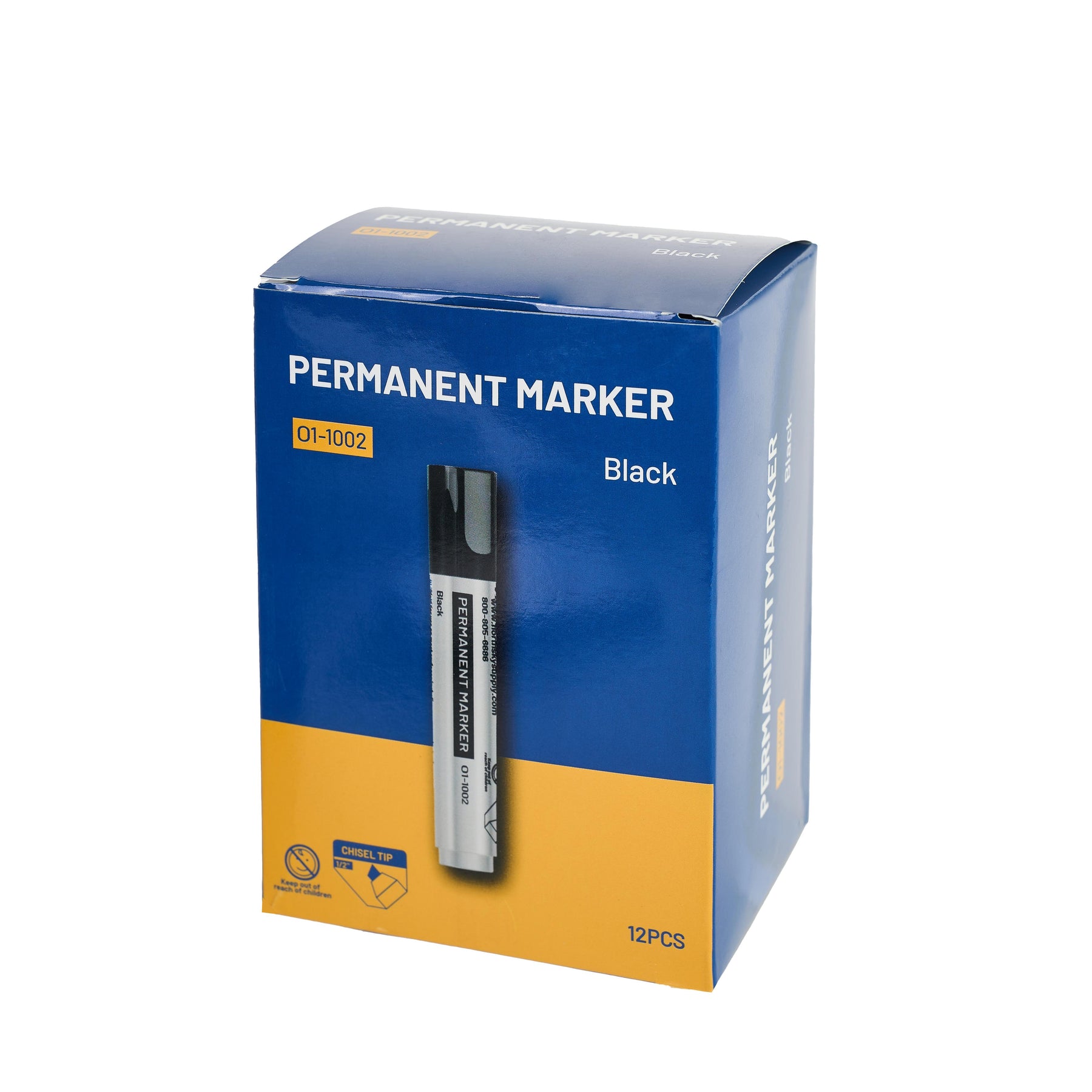 Permanent Marker, Black, 1/2 in Chisel Tip, Pkg of 12