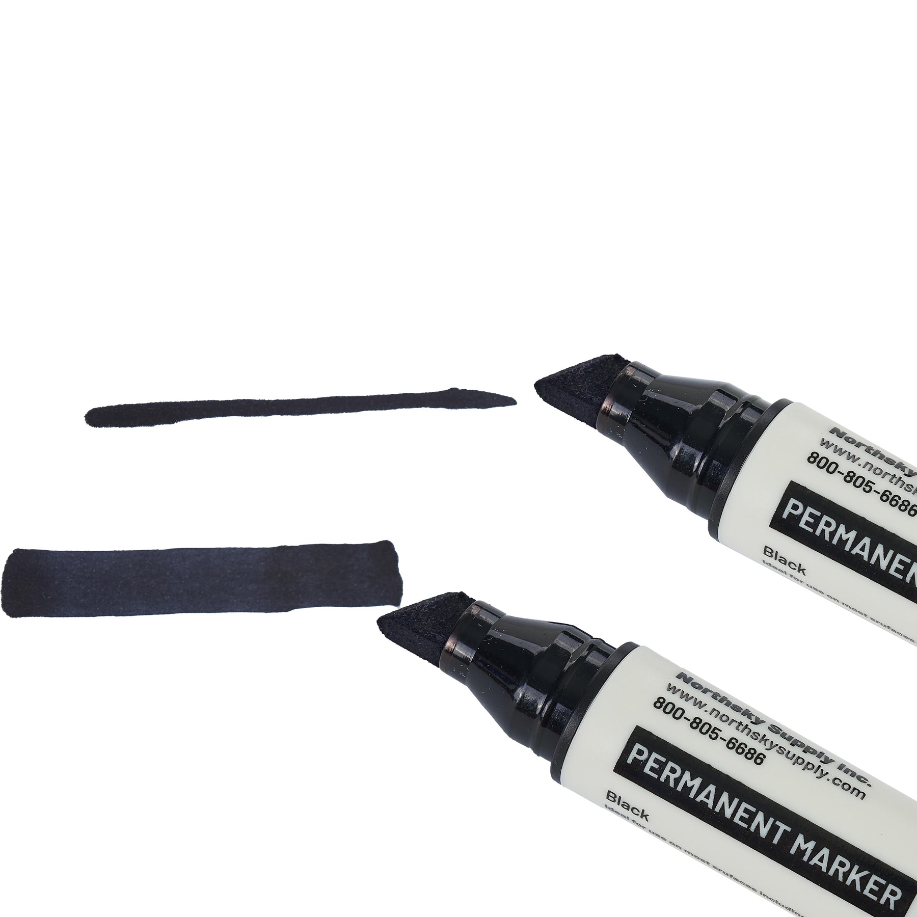 Permanent Marker, Black, 1/2 in Chisel Tip, Pkg of 12