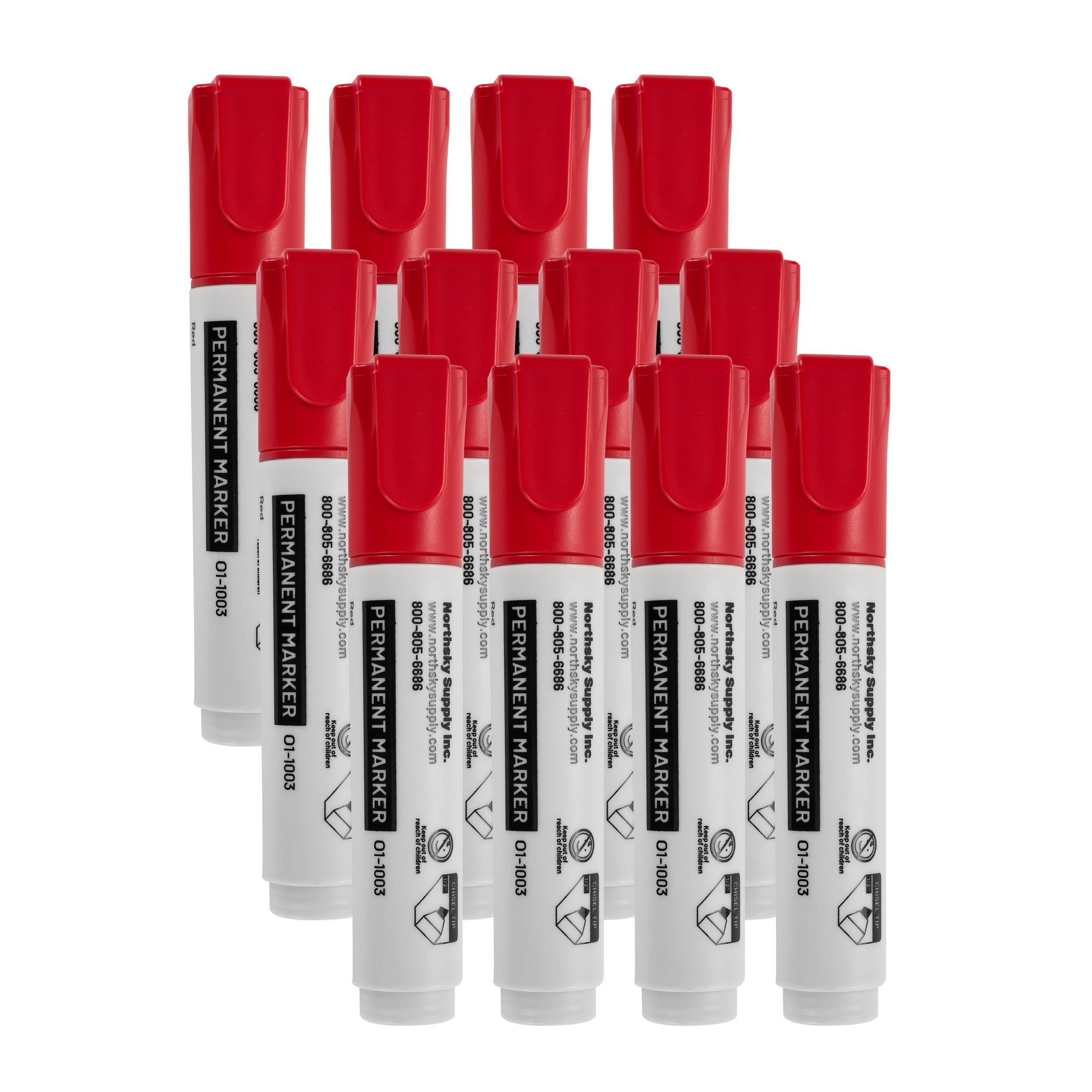 Permanent Marker, Red, 1/2 in Chisel Tip, Pkg of 12
