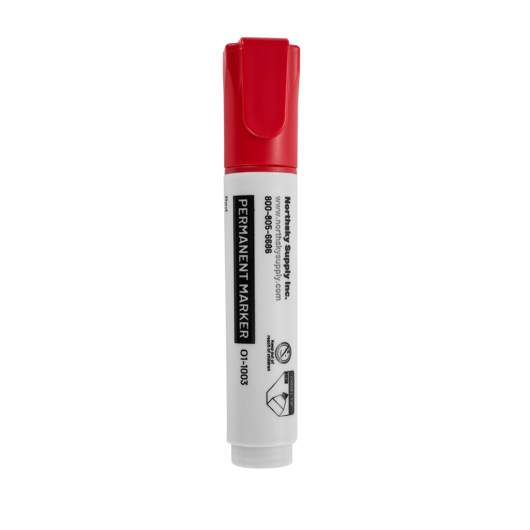 Permanent Marker, Red, 1/2 in Chisel Tip, Pkg of 12