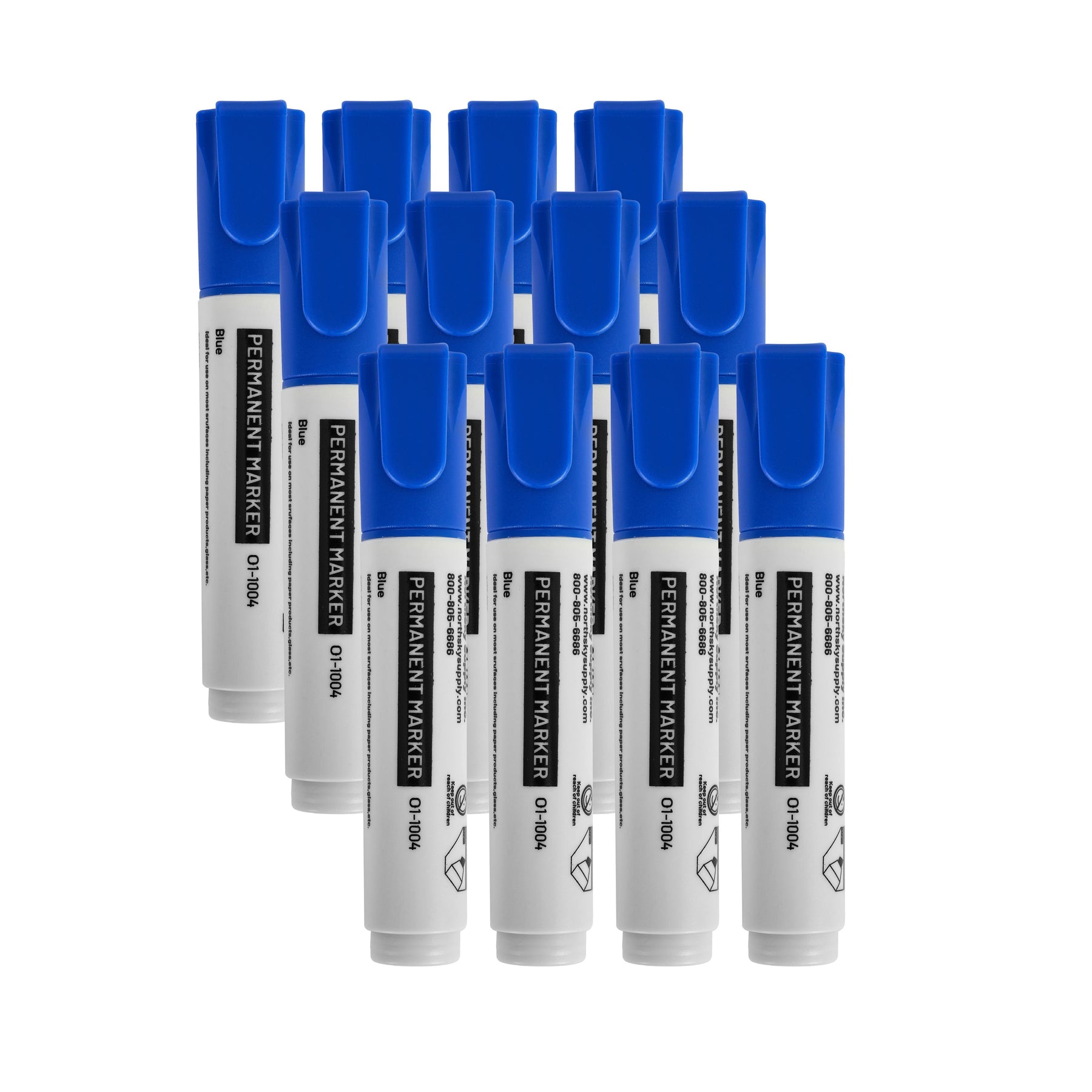 Permanent Marker, Blue, 1/2 in Chisel Tip, Pkg of 12