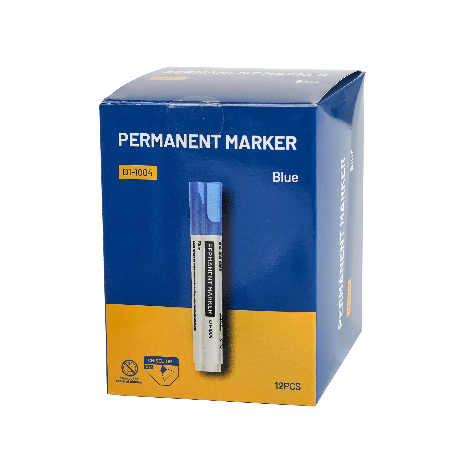 Permanent Marker, Blue, 1/2 in Chisel Tip, Pkg of 12