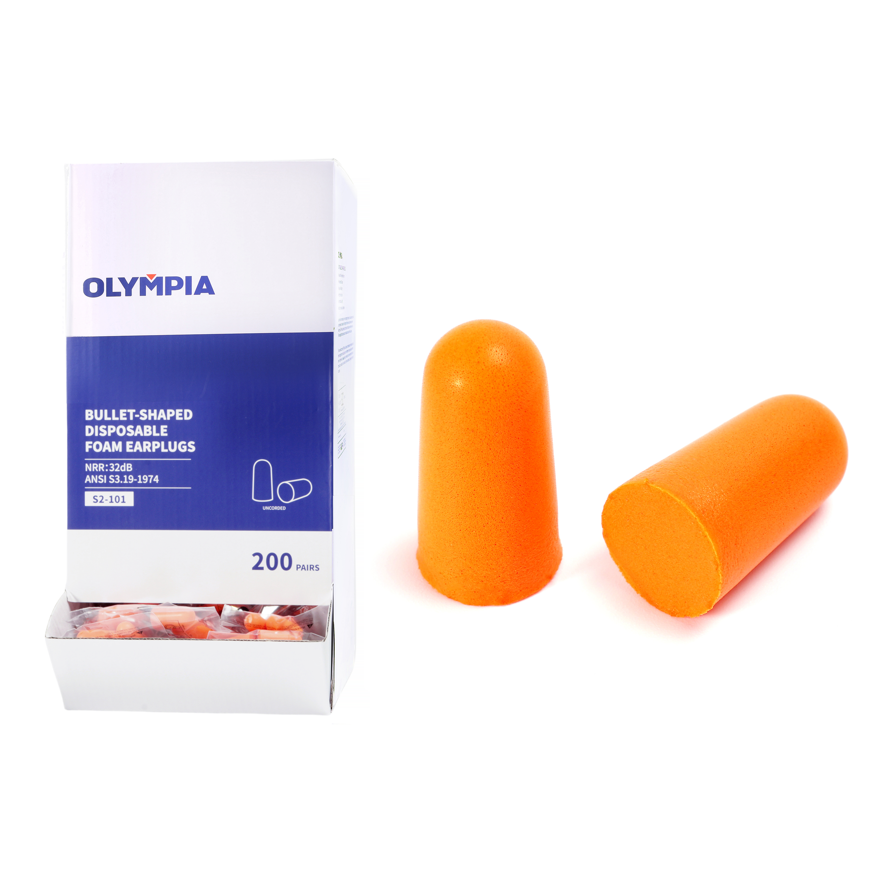 Disposable Foam Earplugs, Bullet Shape, Cordless, 200 pairs
